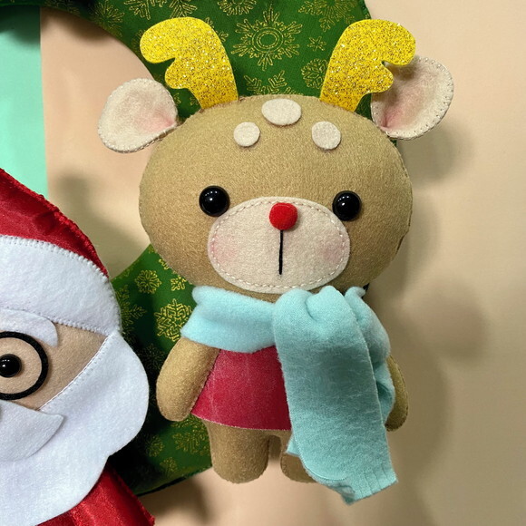 Guirlanda de Porta Natal Luxo em Tecido e Feltro Natalina