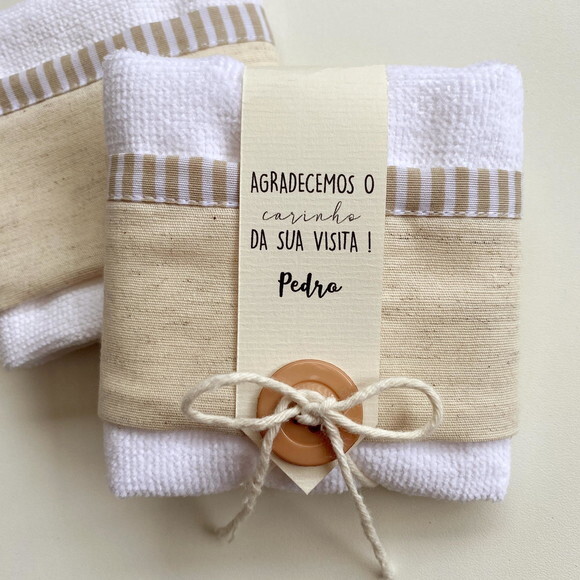Lembrancinha Toalha de Mão Barrado em Linho