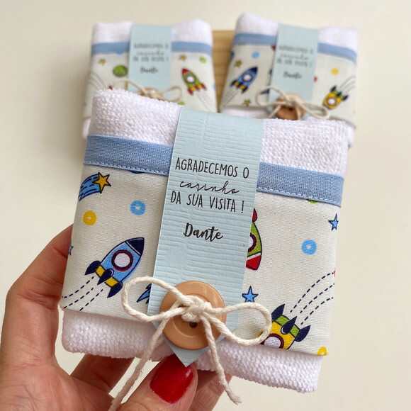 Toalha de Máo Lembrancinha Personalizada Foguete Astronauta