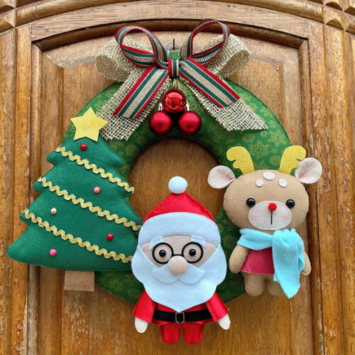 Guirlanda de Porta Natal Luxo em Tecido e Feltro Natalina