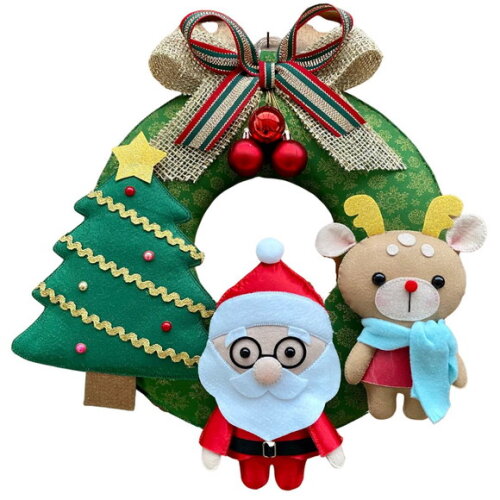 Guirlanda de Porta Natal Luxo em Tecido e Feltro Natalina