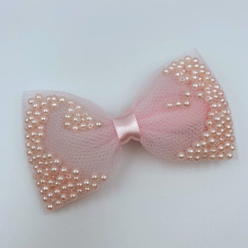 Laço de Cabelo em Tule e Pérolas