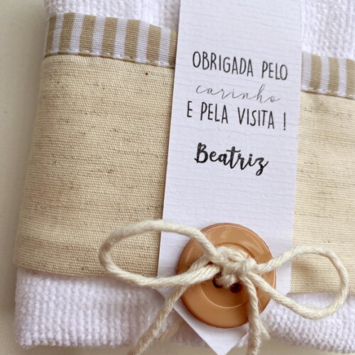 Lembrancinha Toalhinha Barrado em Linho Maternidade Batizado