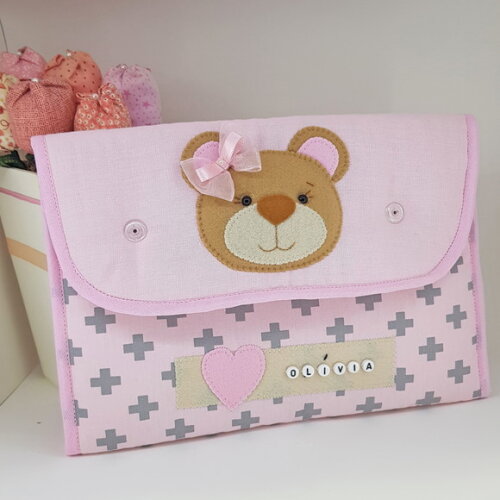 Porta Fraldas Lenço Umedecido e Pomada+ Faixa de Cabelo Ursa