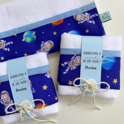 Toalha de Máo Lembrancinha Personalizada Foguete Astronauta