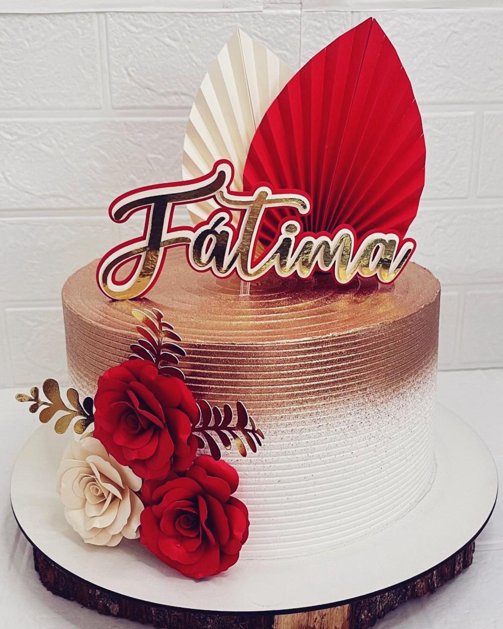 Topo de Bolo flores e folhas plissadas