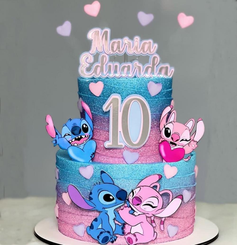 Arquivo Topo de Bolo Stitch e Angel pdf, svg e studio