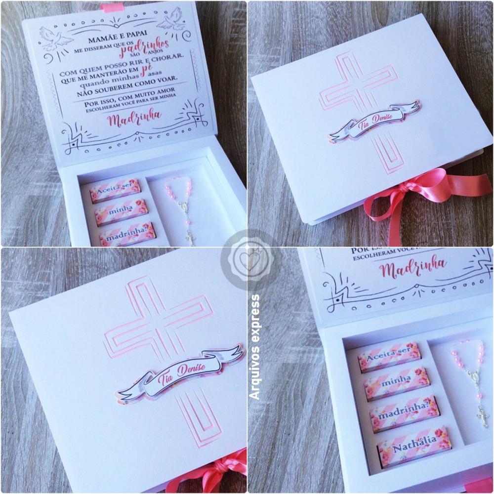 Arquivo de Corte Caixa Convite Batizado Padrinhos