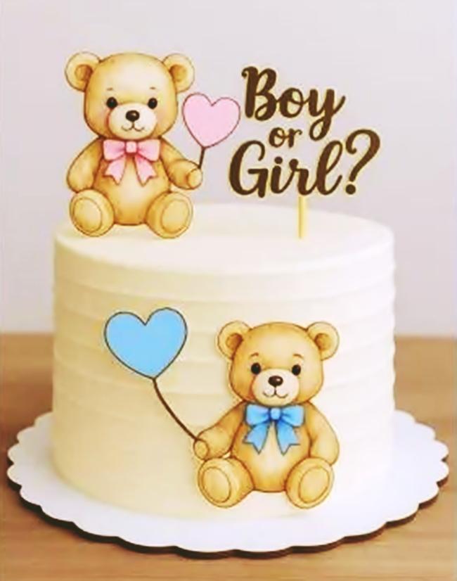 Arquivo topo de bolo chá revelação ursinhos  coração