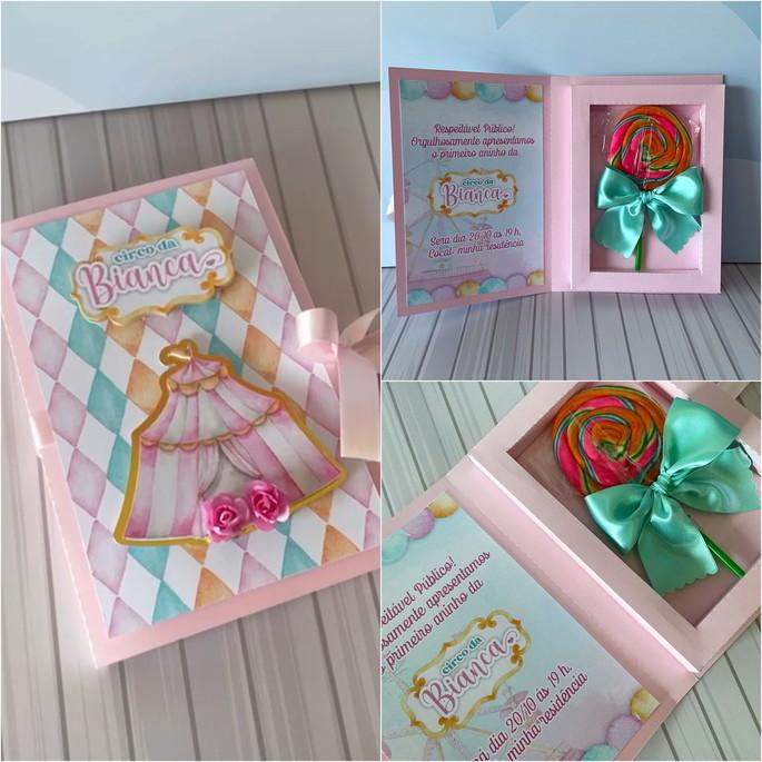 Arquivo de Corte Caixa Convite Pirulito Circo Rosa