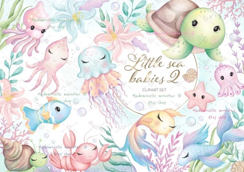 Arquivo digital kit  Fundo do Mar Aquarela