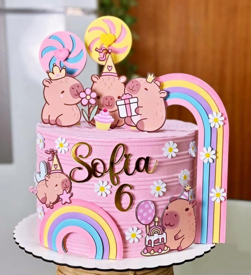 Arquivo de corte topo de bolo capivaras arco iris