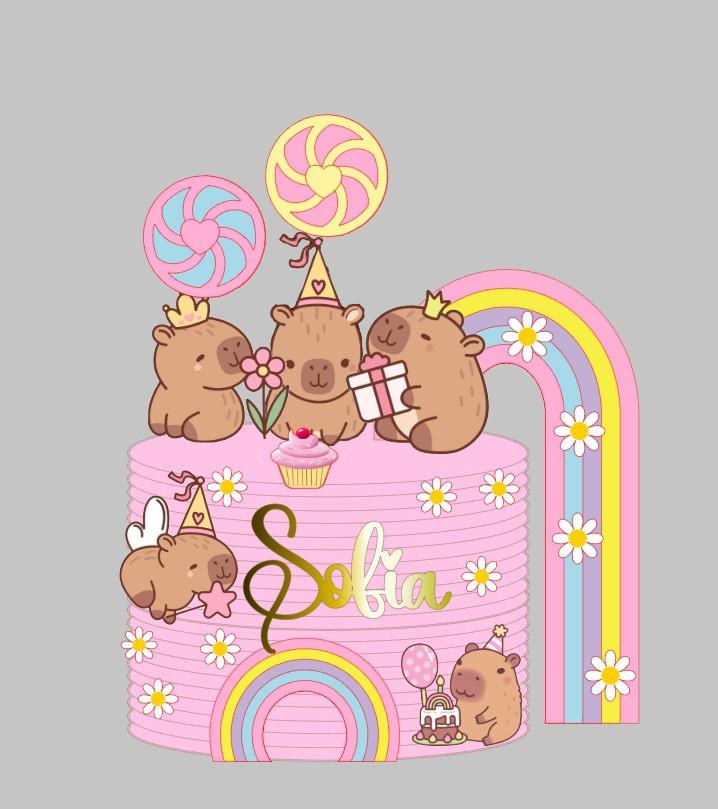 Arquivo de corte topo de bolo capivaras arco iris