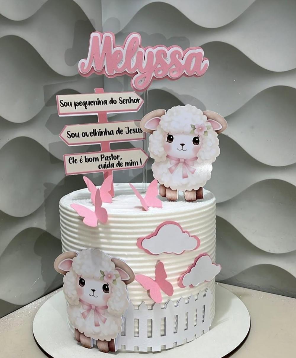 Topo de bolo ovelhinha menina
