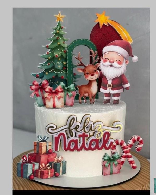 Arquivo de Corte topo de bolo Natal Aquarela