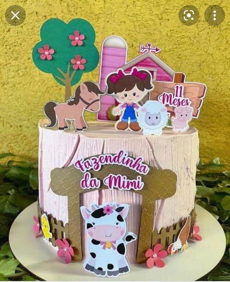topo de bolo fazendinha menina