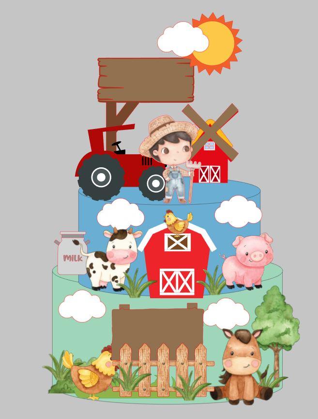 topo de bolo fazendinha aquarela menino