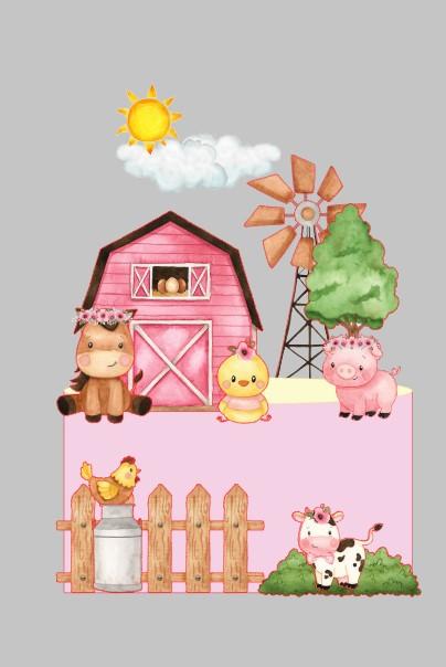 topo de bolo fazendinha menina aquarela