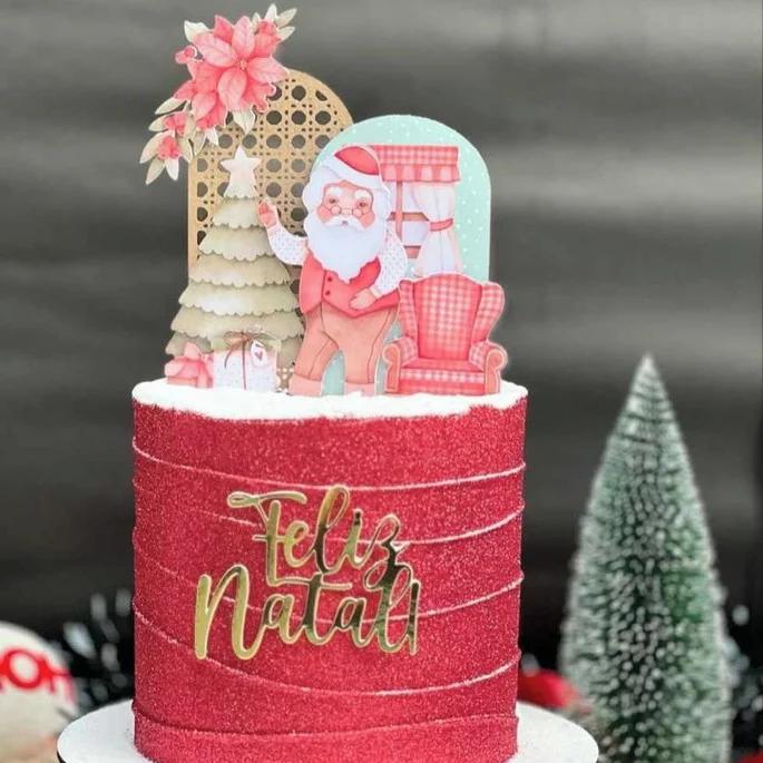 Arquivo de corte topo de bolo natal aquarela