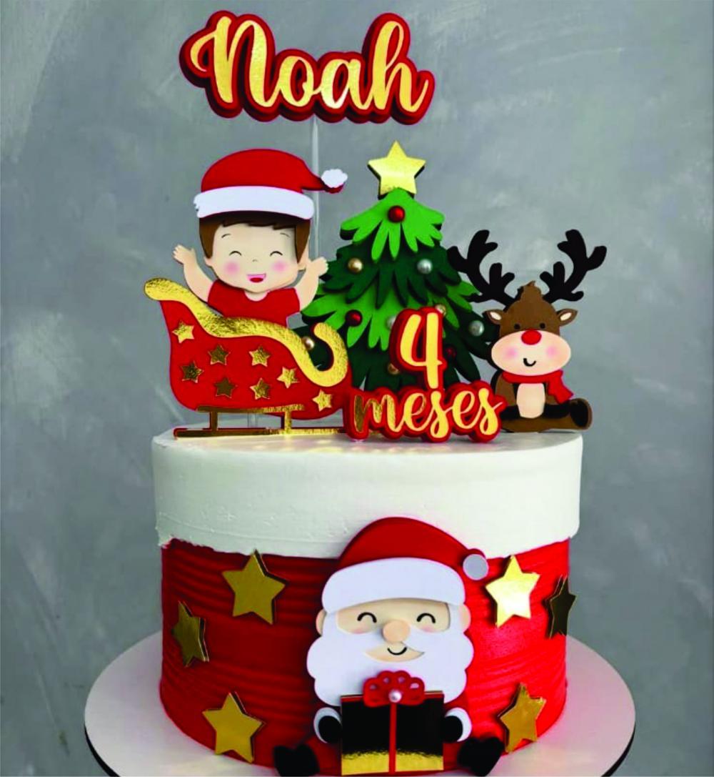 Arquivo de Corte topo de Bolo Natal Bebê no Trenó