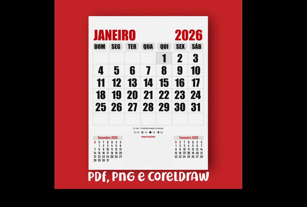 Miolo calendario 2026 destacavél