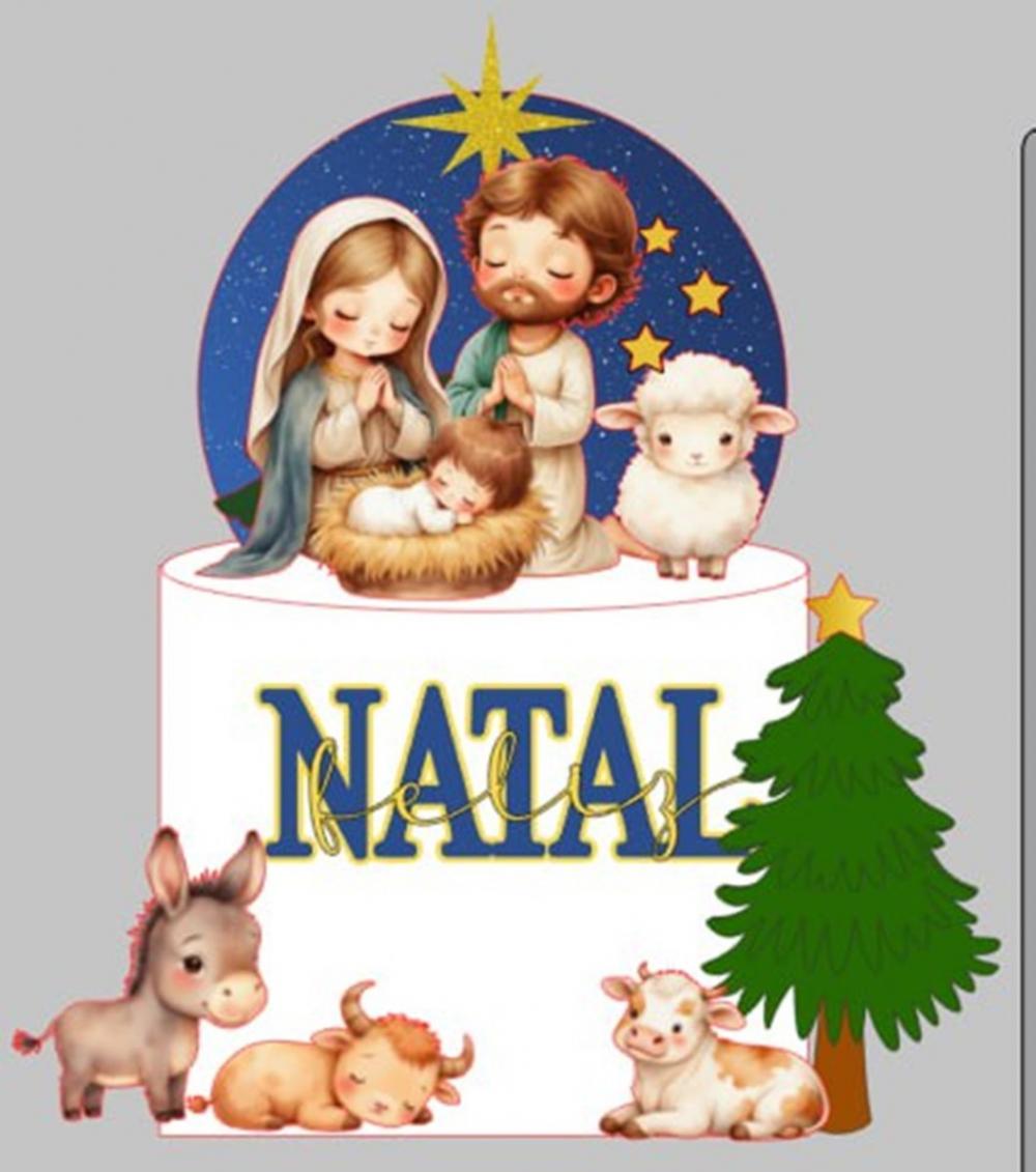 Topo de Bolo sagrada família natal aquarela
