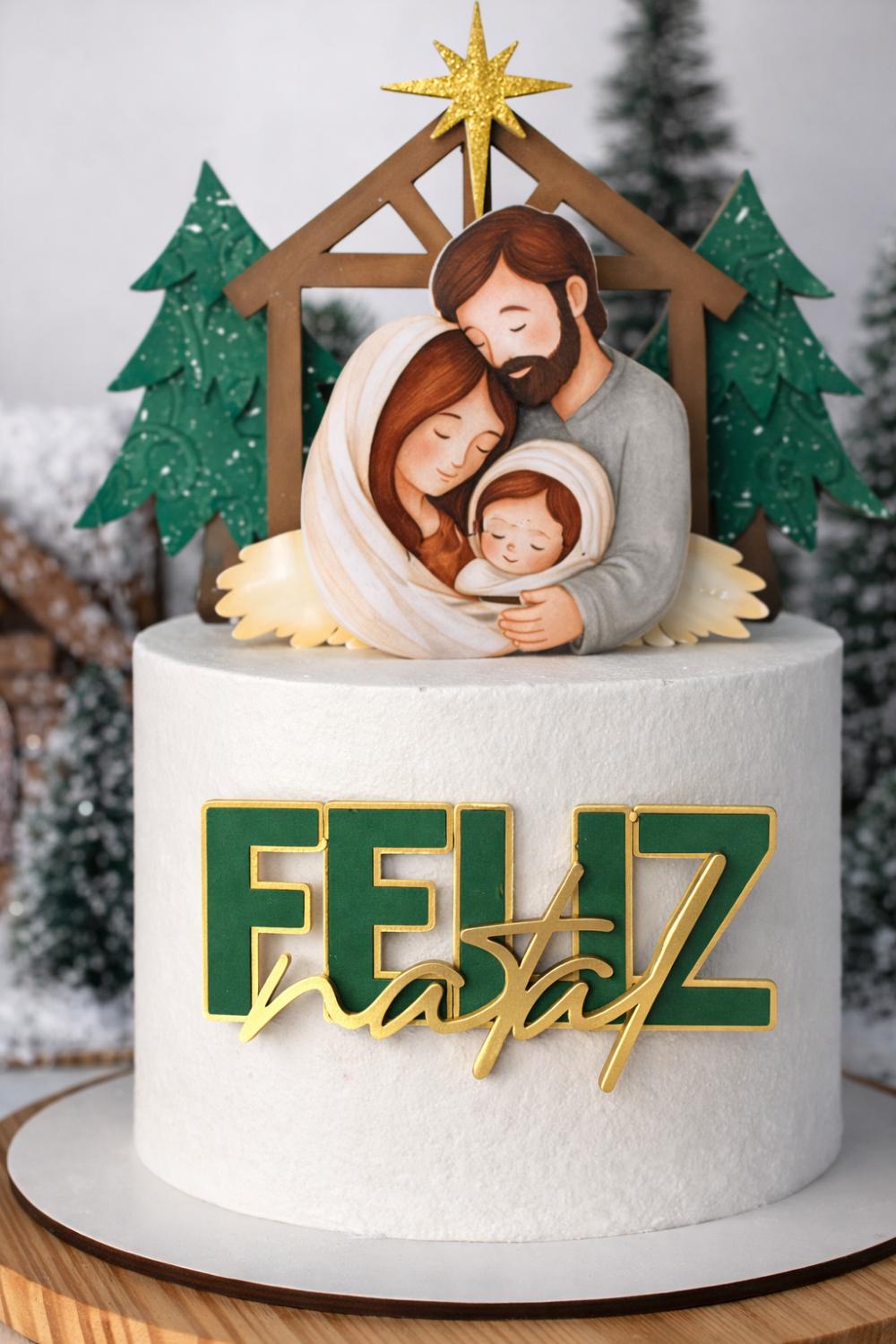 Topo de bolo feliz natal presepio