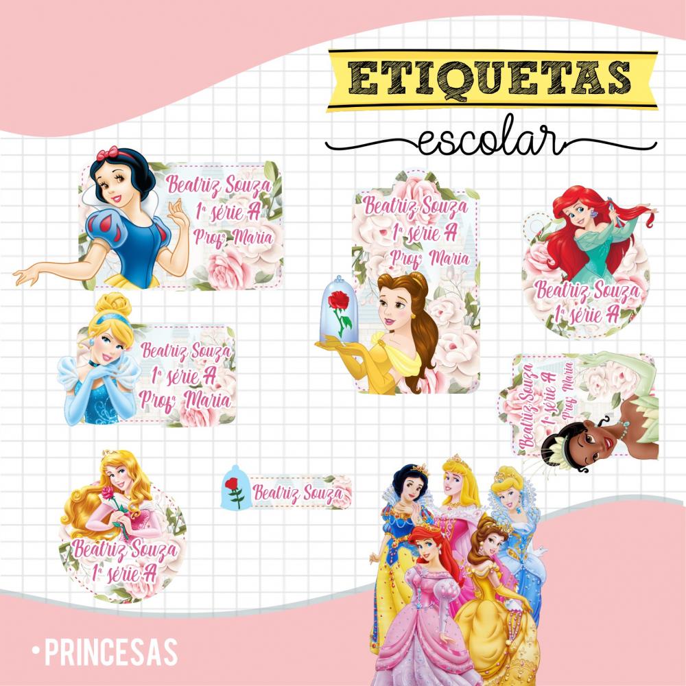 Arquivo digital Etiqueta Escolar princesas disney