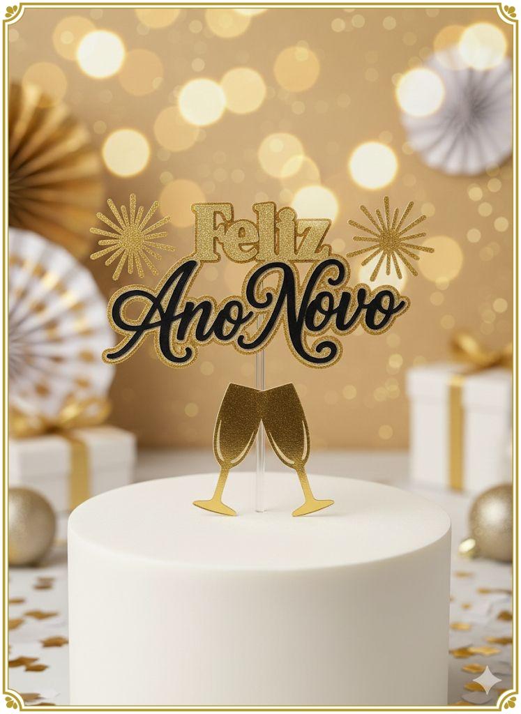 Arquivo de Corte topo de bolo feliz ano novo