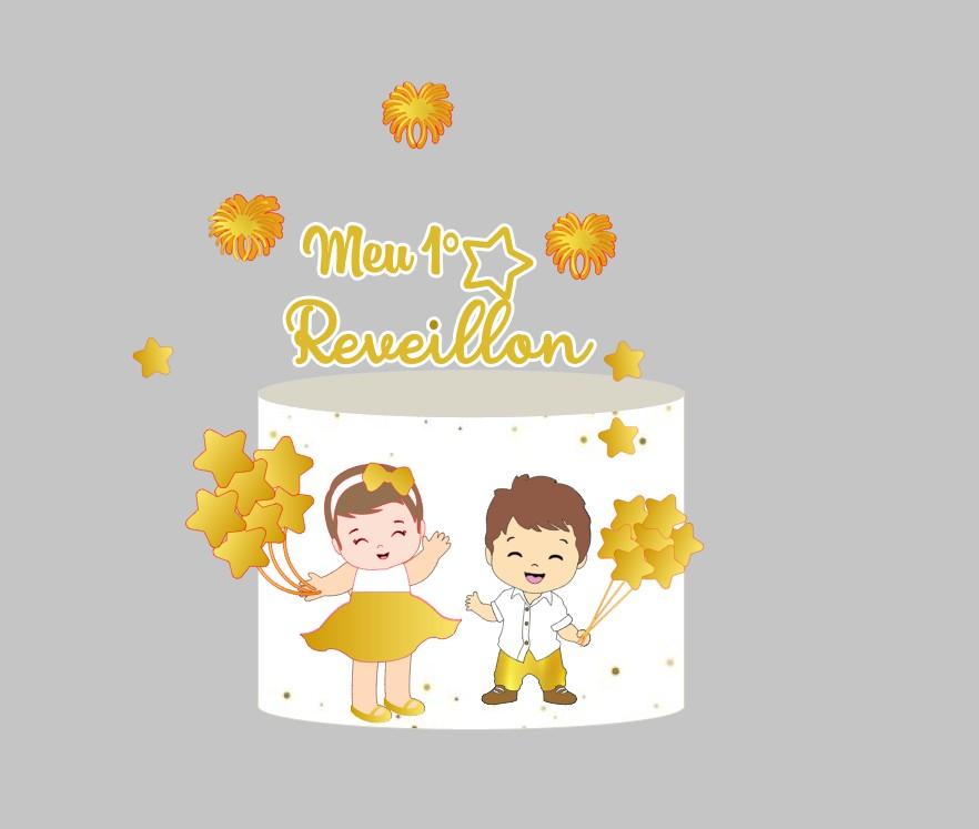 Topo de bolo MEU primeiro reveillon menino e menina