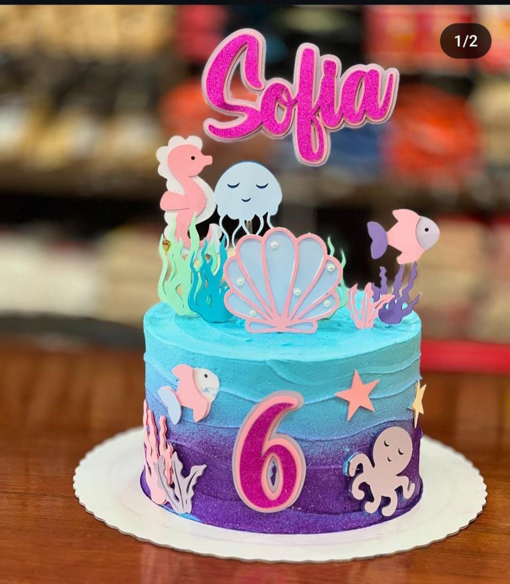 Topo de Bolo sereia fundo do mar