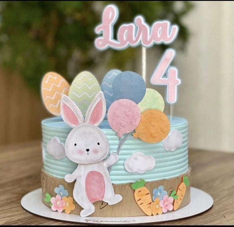 Topo de bolo coelhinha páscoa balões