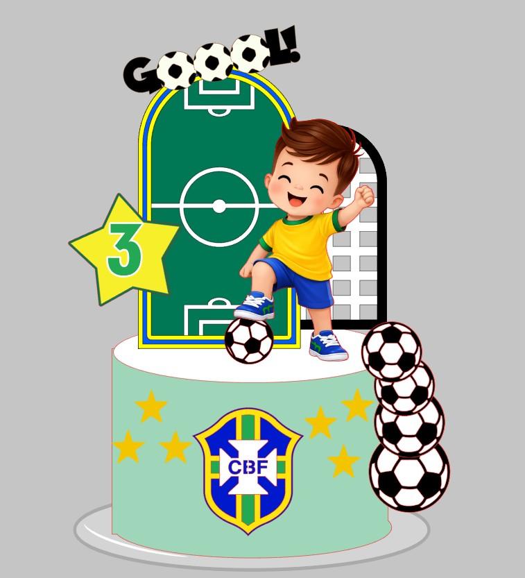 Topo de bolo futebol Brasil  menino