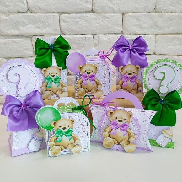 Aquivo de Corte Cha de Bebe Ursinhos Lilais e Verde
