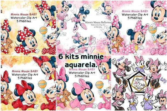 Arquivo Digital com Kits Minnie Aquarela em Png