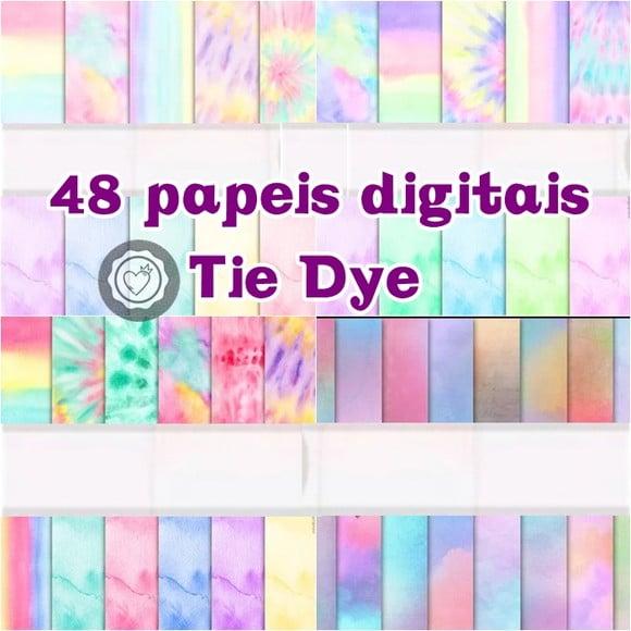 4 kits de papeis digitais tie dye