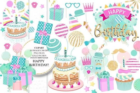 Kits digitais Happy Birthday papeis e elementos
