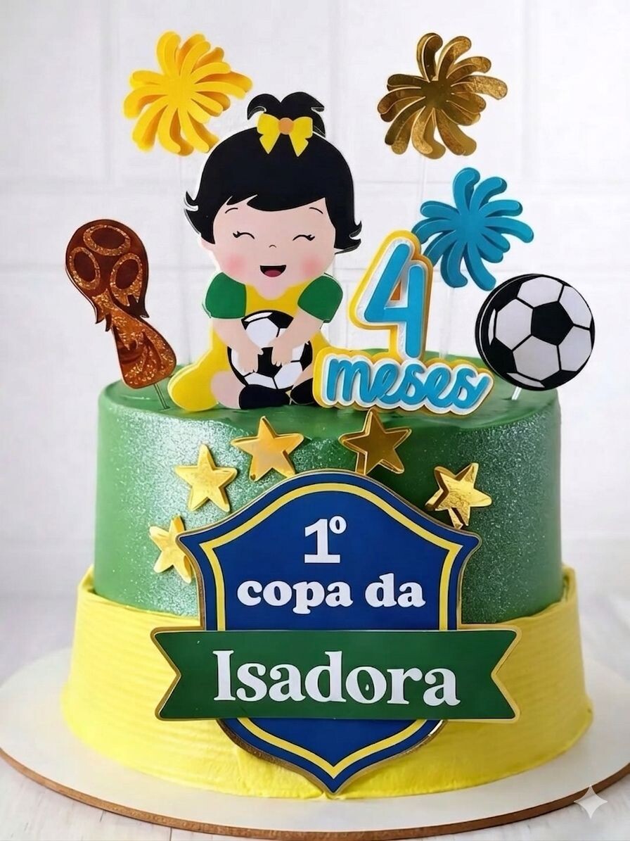 Topo de bolo copa do mundo menina bebe