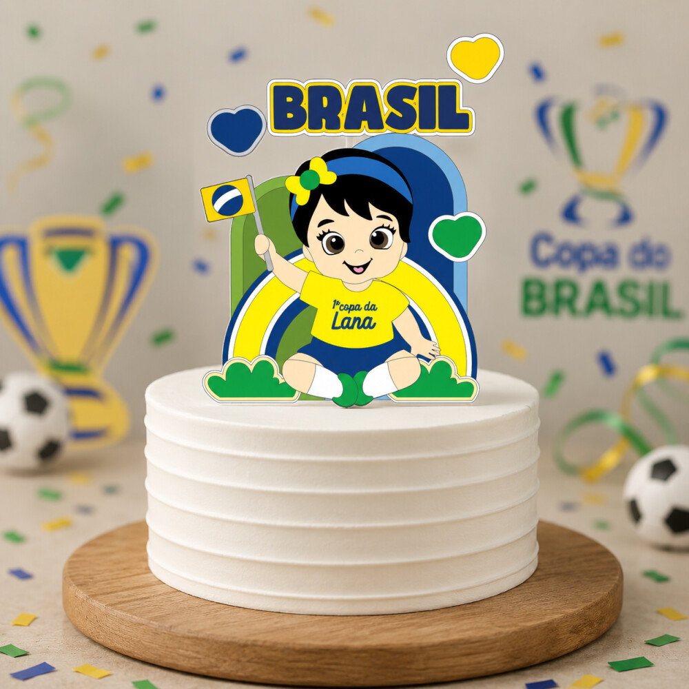 Topo de bolo copa do mundo bebê menina