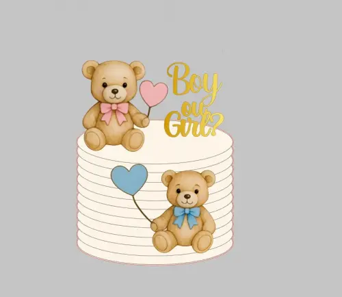 Arquivo topo de bolo chá revelação ursinhos  coração