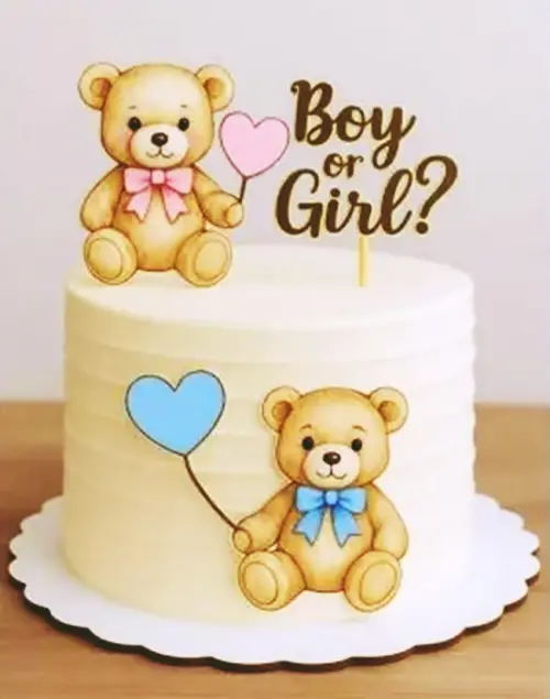 Arquivo topo de bolo chá revelação ursinhos  coração