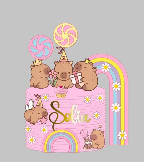 Arquivo de corte topo de bolo capivaras arco iris