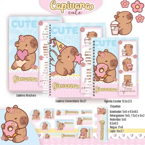 Arquivo Digital kit Etiquetas Capivara cute