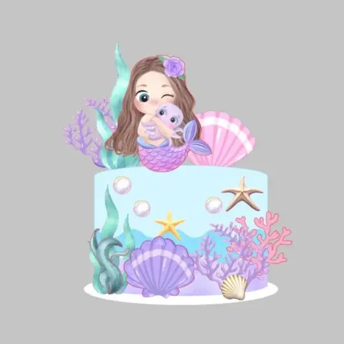 Topo de Bolo sereia fundo do mar aquarela