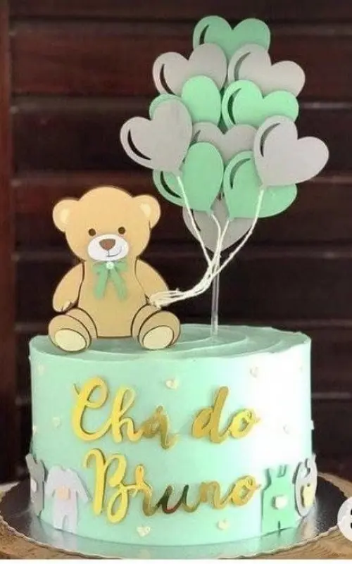Topo de bolo chá de bebe ursinho em camadas