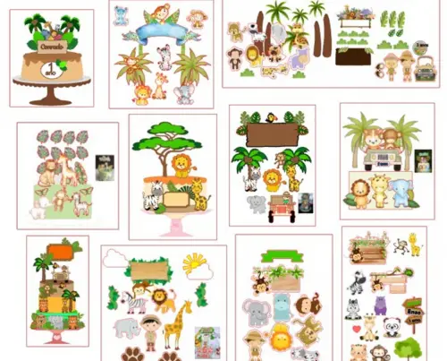 Arquivo de corte combo topos de bolo safari