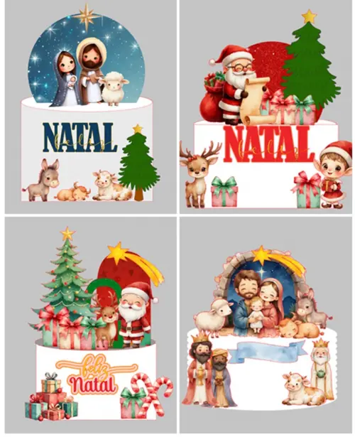 Arquivo de corte 4 topos de bolo natal aquarela