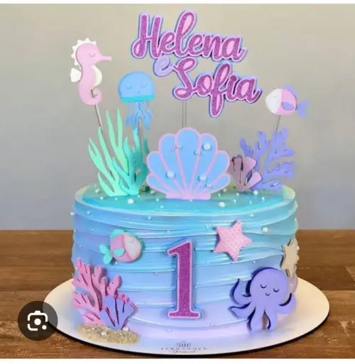 Topo de Bolo sereia fundo do mar aquarela - Cópia