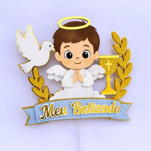 Arquivo de Corte Topo de Bolo anjinho batizado menino