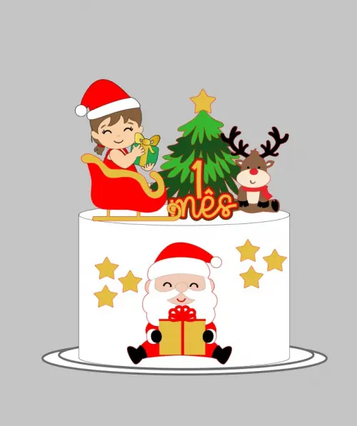 Topo de bolo bebê no Trenó menina